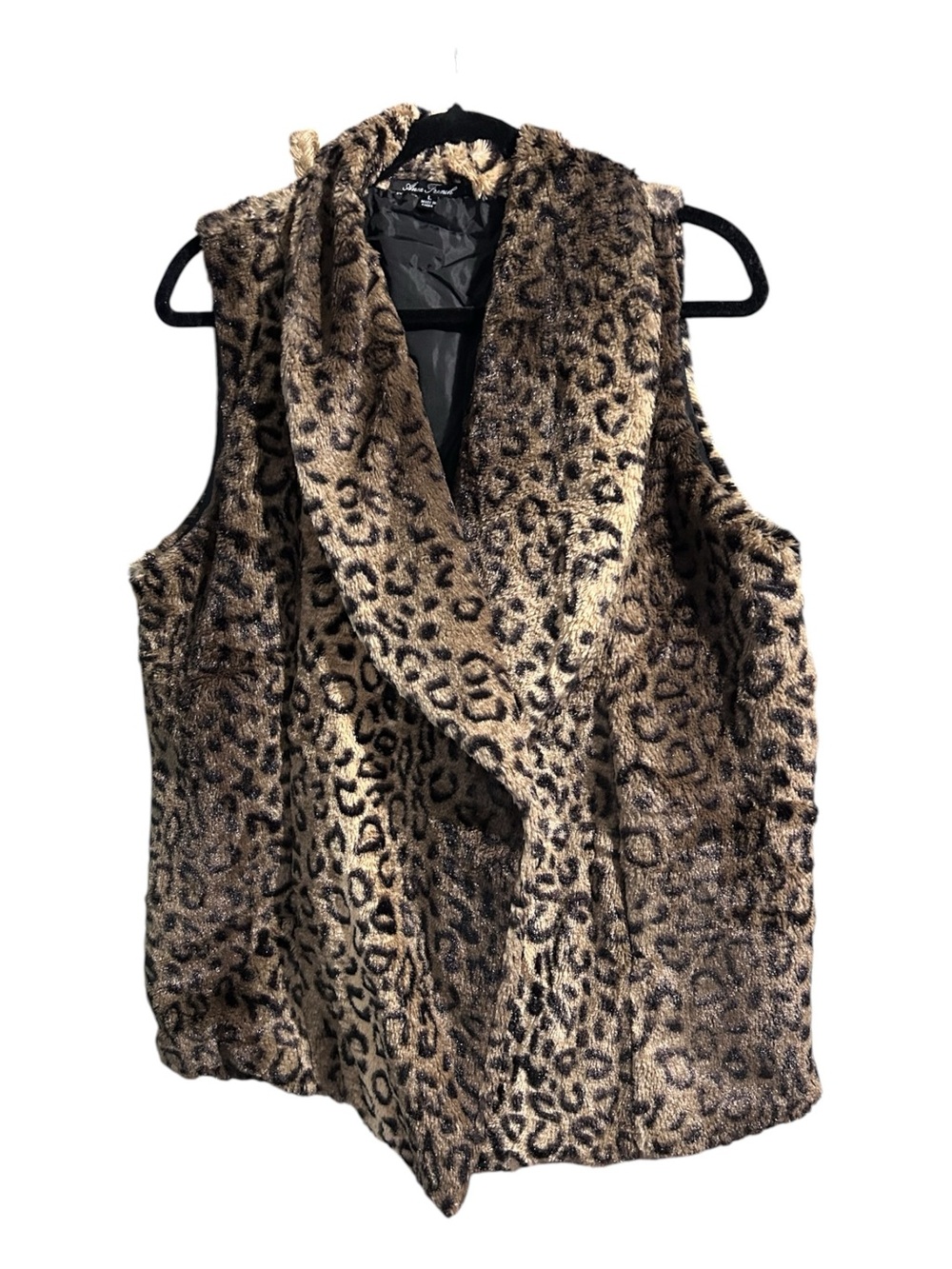 Anne French Faux Fur Leopard Print Vest in Brown - Draped Open Front